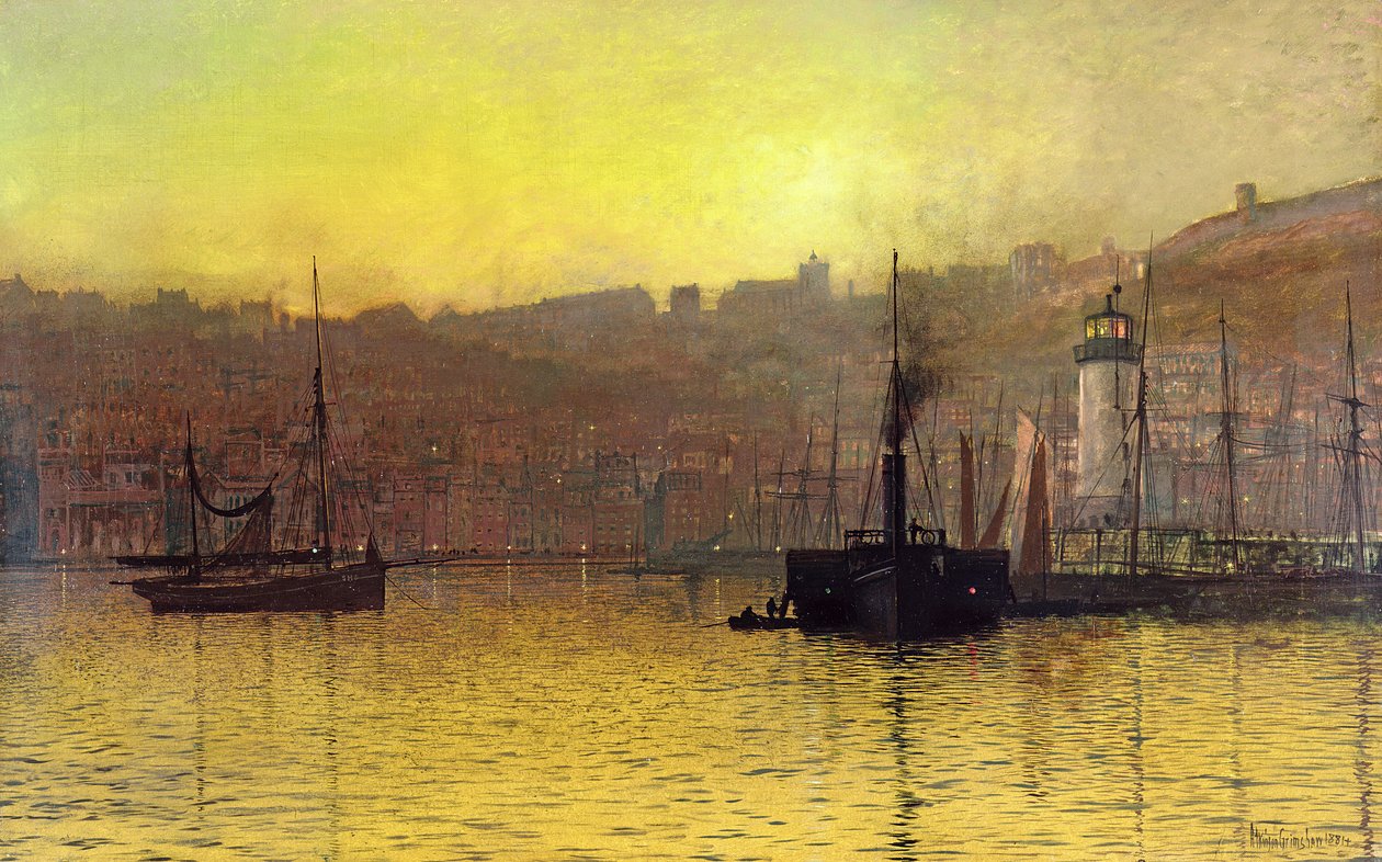 Noc w porcie Scarborough autorstwa John Atkinson Grimshaw