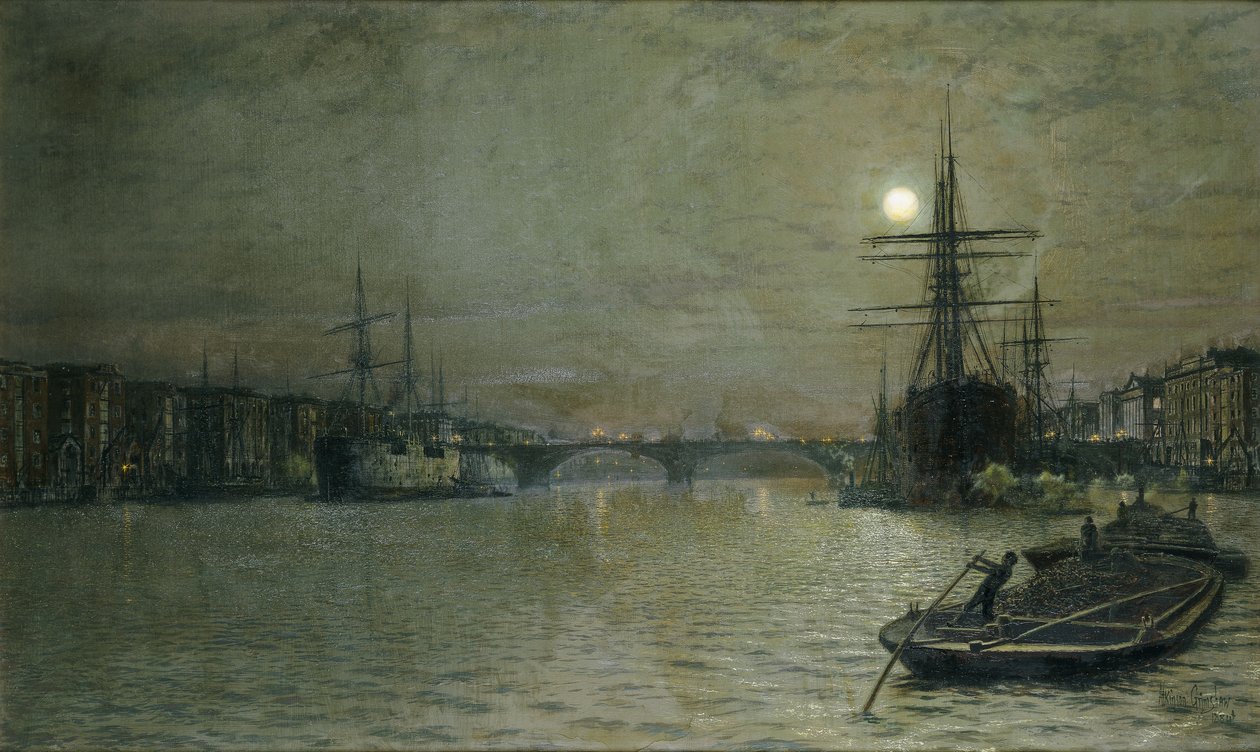 Basen i most londyński nocą, 1884 autorstwa John Atkinson Grimshaw