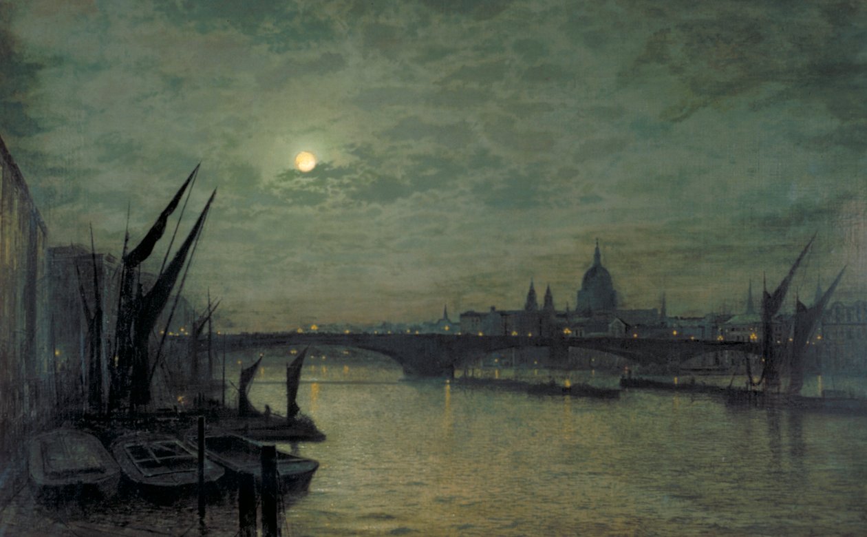 „Tamiza przy świetle księżyca z mostem Southwark”, 1884 autorstwa John Atkinson Grimshaw