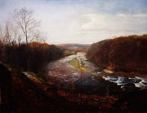Wharfe nad Bolton Woods z wieżą Barden w oddali (olej na płótnie) autorstwa John Atkinson Grimshaw