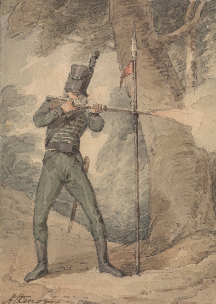 Strzelec na treningu muszkietowym autorstwa John Augustus Atkinson