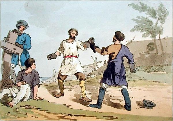 Boks, sztychowana przez artystę, wydana 1804 (kolor lito) autorstwa John Augustus Atkinson