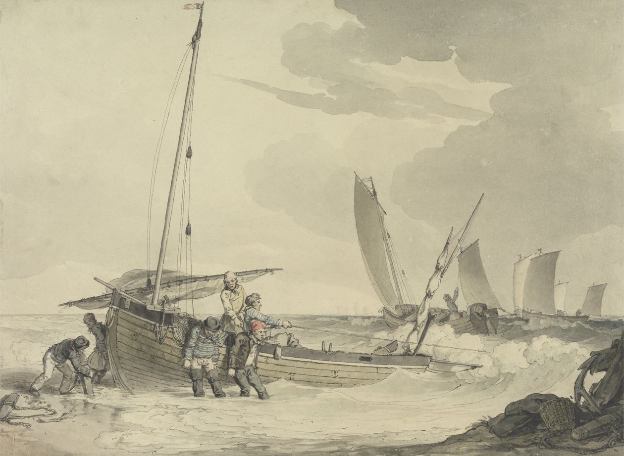 Rybak wypływający w morze, ok. 1810 (wc z piórem i atramentem na papierze) autorstwa John Augustus Atkinson