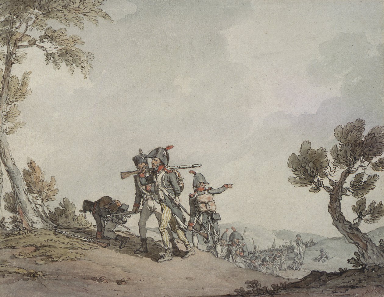 Żołnierze francuscy na marszu autorstwa John Augustus Atkinson