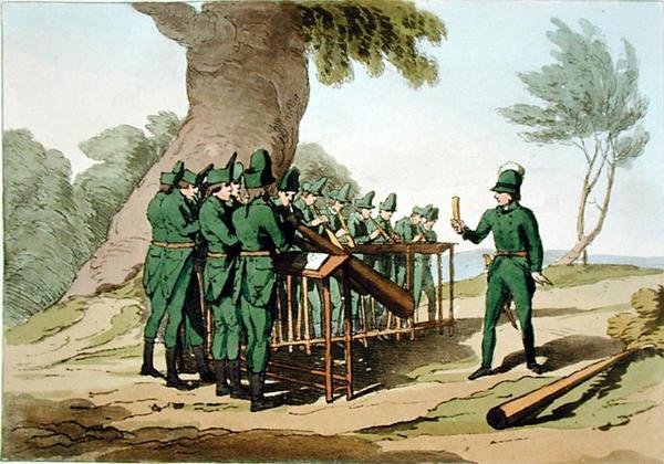 Muzyka na waltornię, sztychowana przez artystę, wydana 1803 (kolor lito) autorstwa John Augustus Atkinson