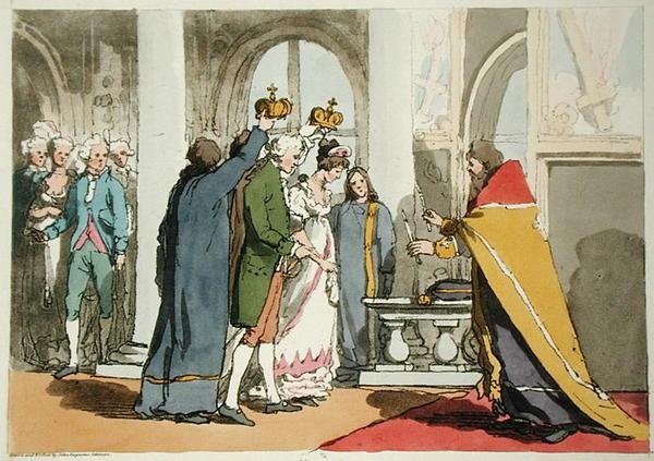 Małżeństwo, sztychowana przez artystę, wydana 1804 (kolor lito) autorstwa John Augustus Atkinson