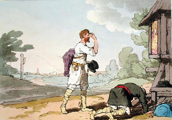 Pielgrzymi, sztychowana przez artystę, wydana 1804 (kolor lito) autorstwa John Augustus Atkinson