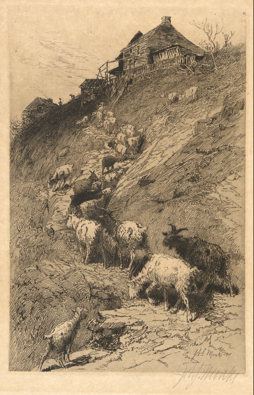 Krajobraz bez tytułu z kozami autorstwa John Austin Sands Monks