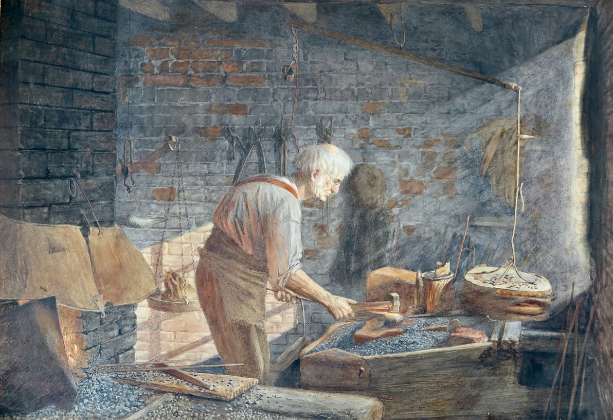 Kowal pracujący w kuźni (akwarela) autorstwa John B. Gibbs
