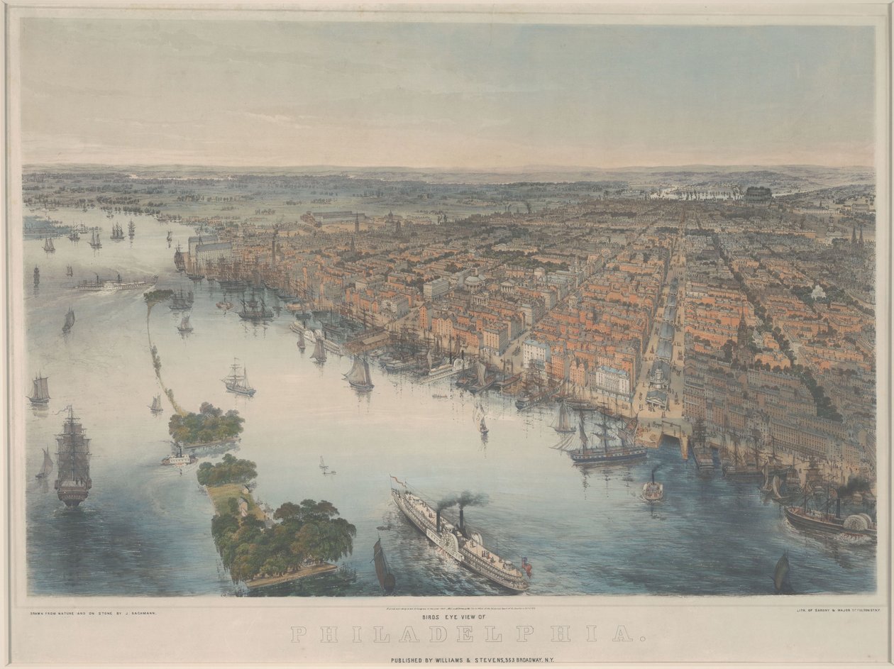 Filadelfia z lotu ptaka, ok. 1850 (kolor lito) autorstwa John Bachmann