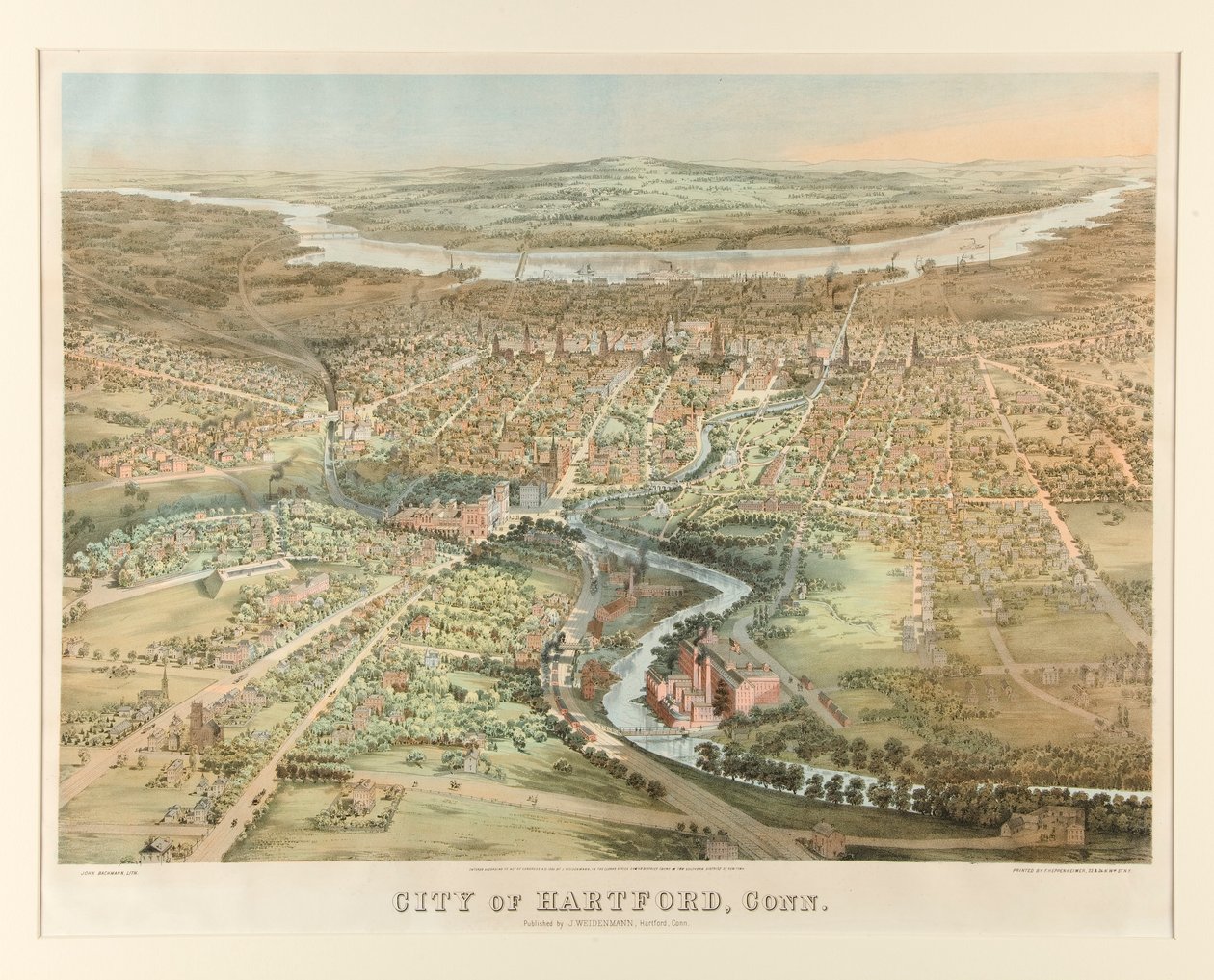 Miasto Hartford, Connecticut. autorstwa John Bachmann