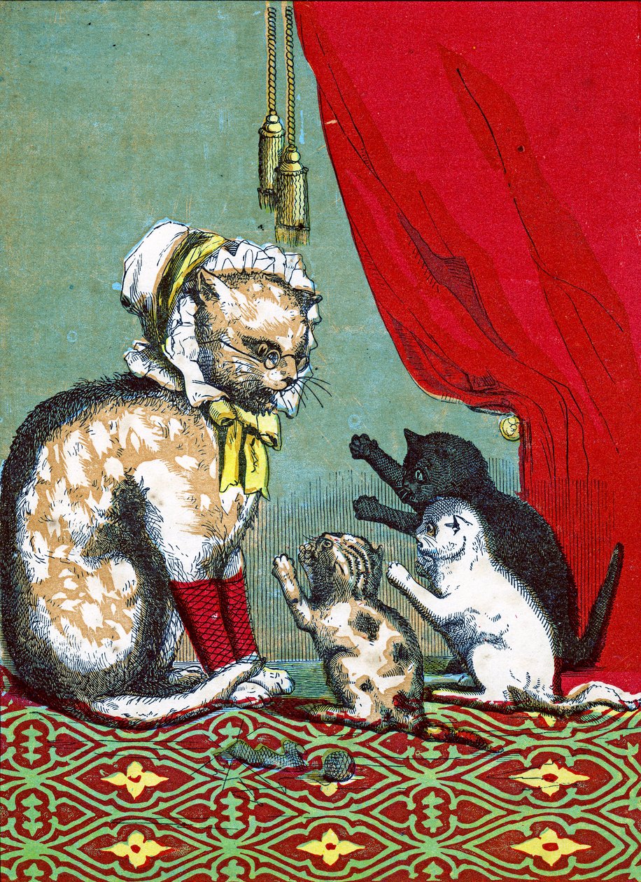 Trzy małe kocięta zgubiły rękawiczki, ilustracja z „Trzech małych kociąt” 1859 autorstwa John Ballantyne