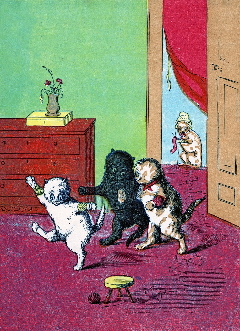 Trzy małe kocięta w rękawiczkach, ilustracja z filmu „Trzy małe kocięta” 1859 autorstwa John Ballantyne