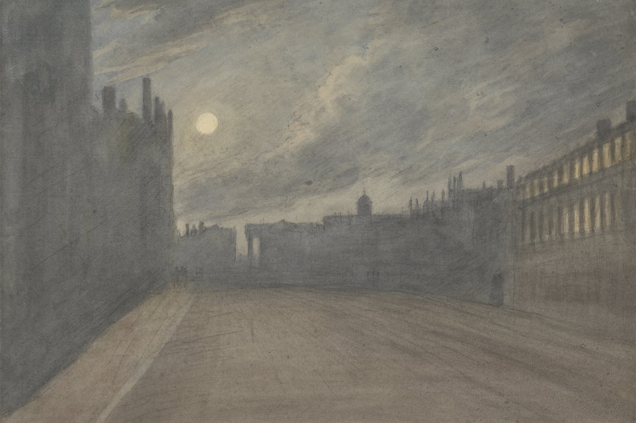 Broad Street, Oxford, pełnia księżyca, 1790 (toaleta nad węglem i grafitem na papierze) autorstwa John Baptist Malchair