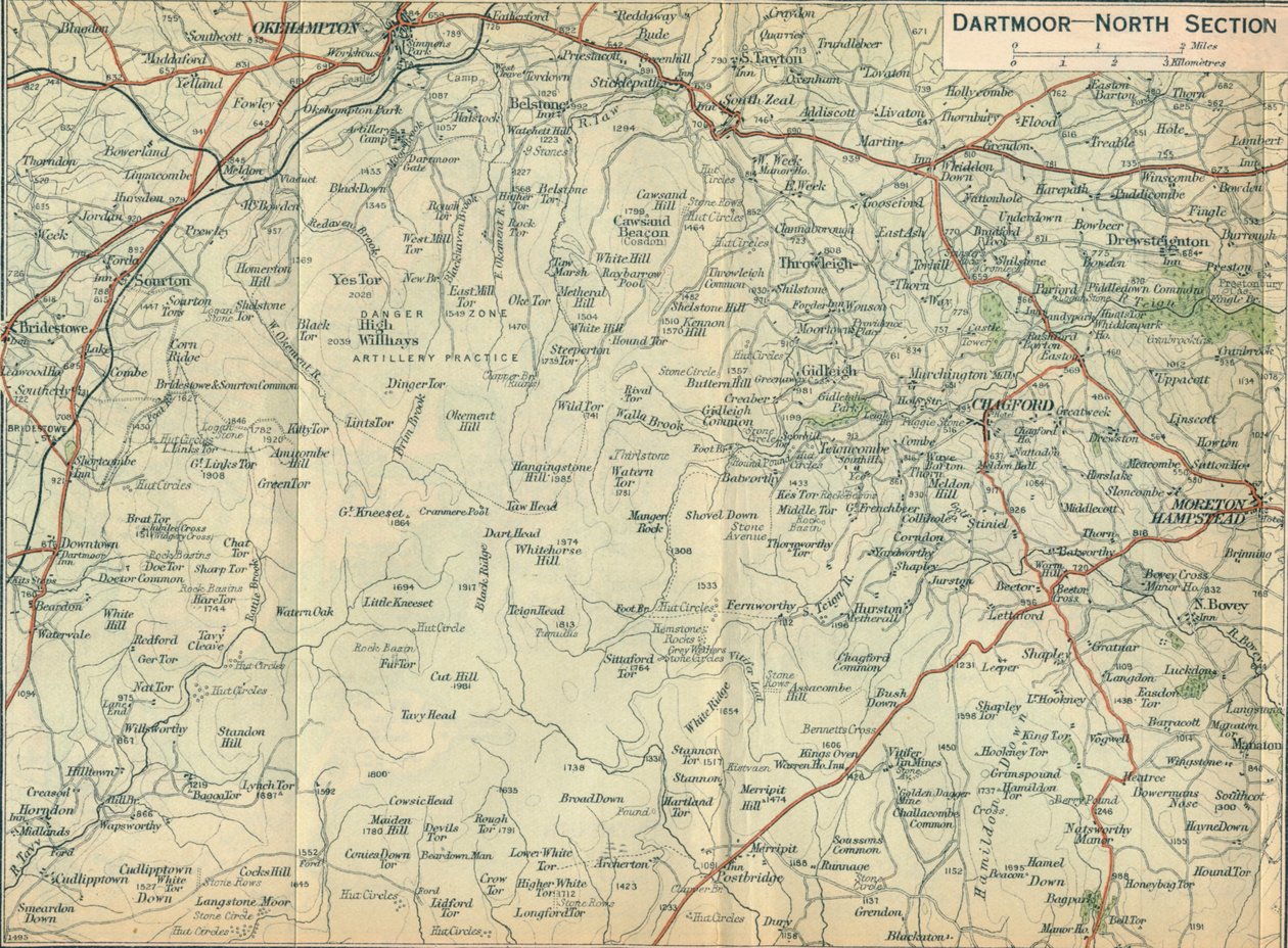 Dartmoor — sekcja północna, wiek XX autorstwa John Bartholomew