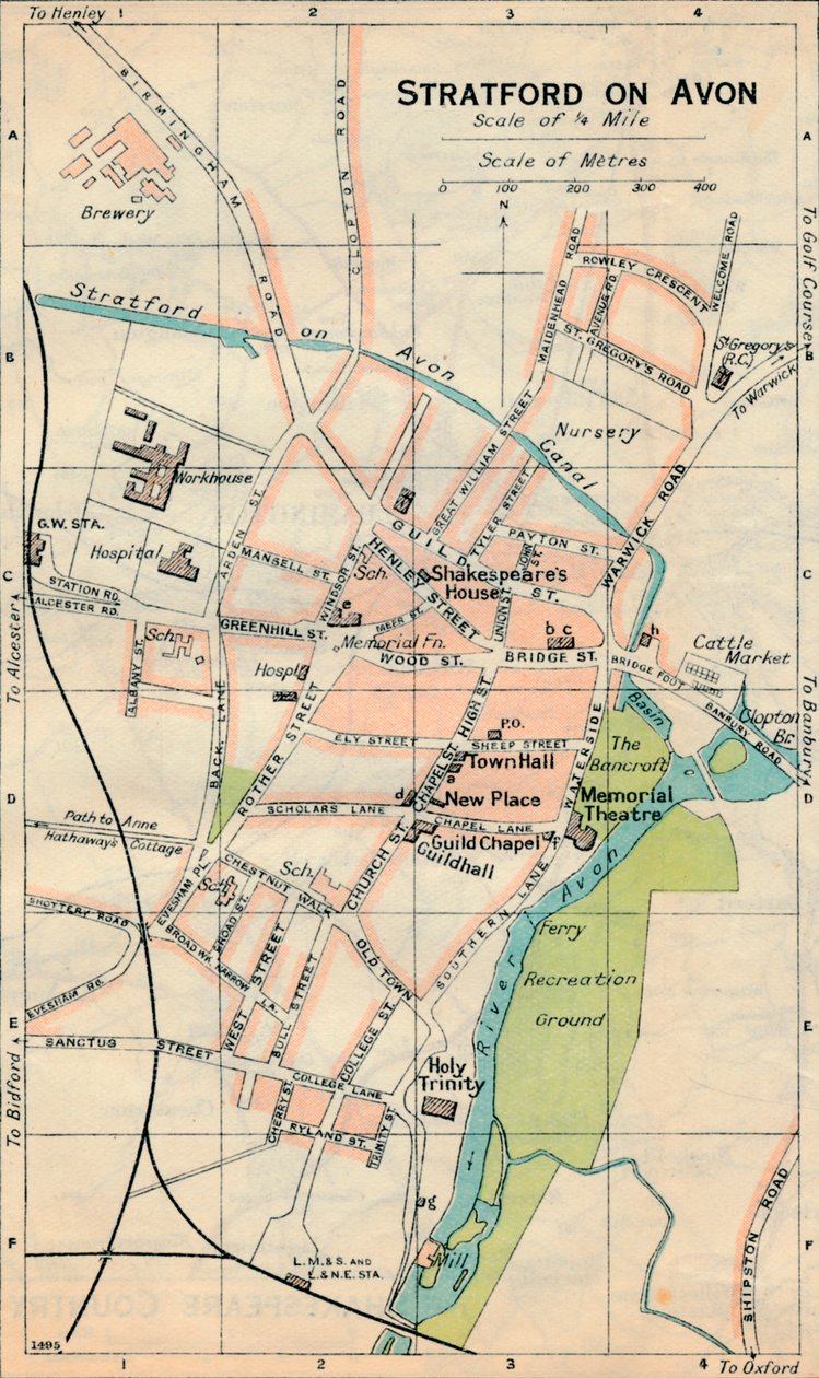 Stratford nad Avonem, ok. XX w. autorstwa John Bartholomew