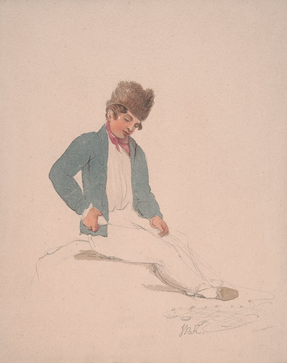 Portret młodzieńca w futrzanej czapce autorstwa John Baverstock Knight