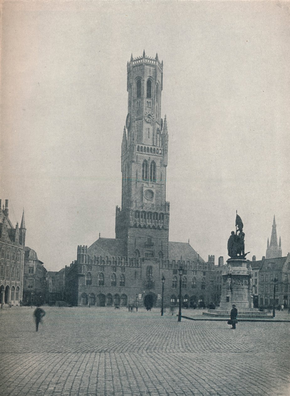 Rynek i dzwonnica, Brugia, Belgia ok. 1900 1914-1915 autorstwa John Benjamin Stone