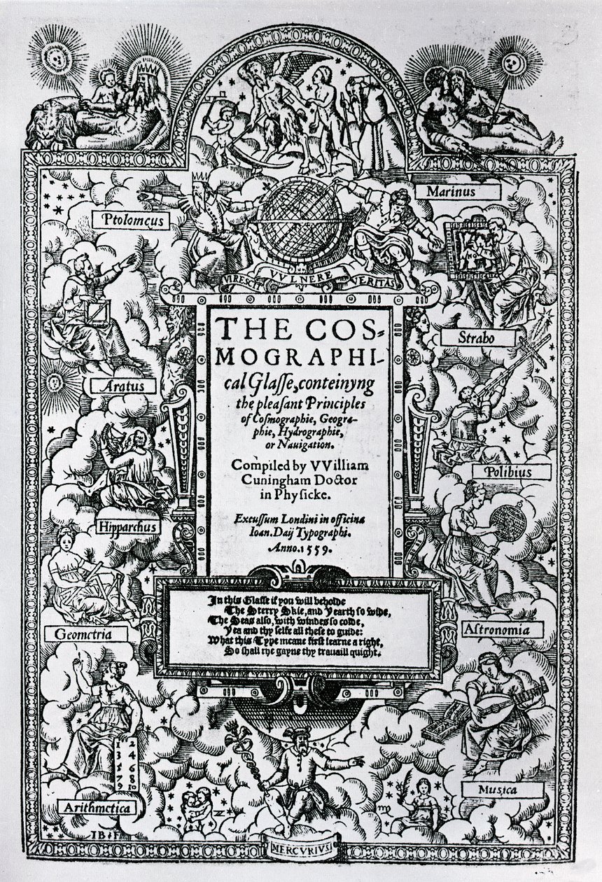 Strona tytułowa Szkła kosmograficznego, 1559 autorstwa John Bettes