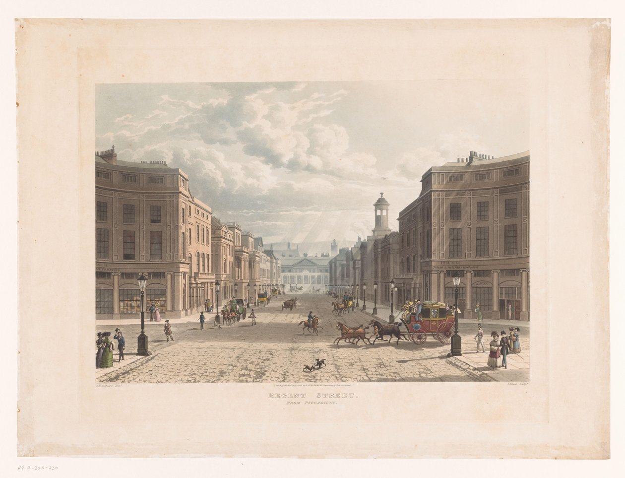 Widok na Regent Street w Londynie z Picadilly Circus Regent Street, od Piccadilly (tytuł na obiekcie) autorstwa John Bluck