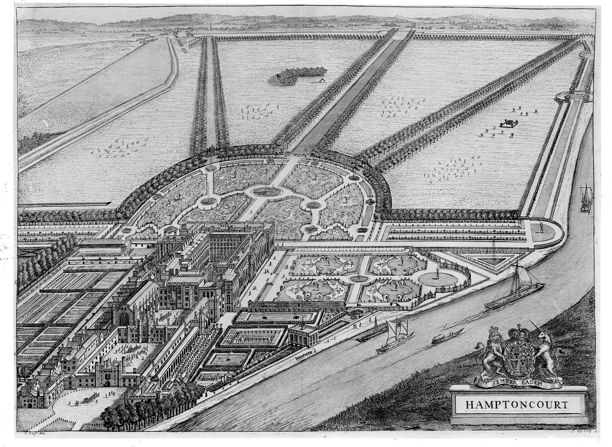 Pałac Hampton Court, ok. 1714-16 autorstwa John Bowles