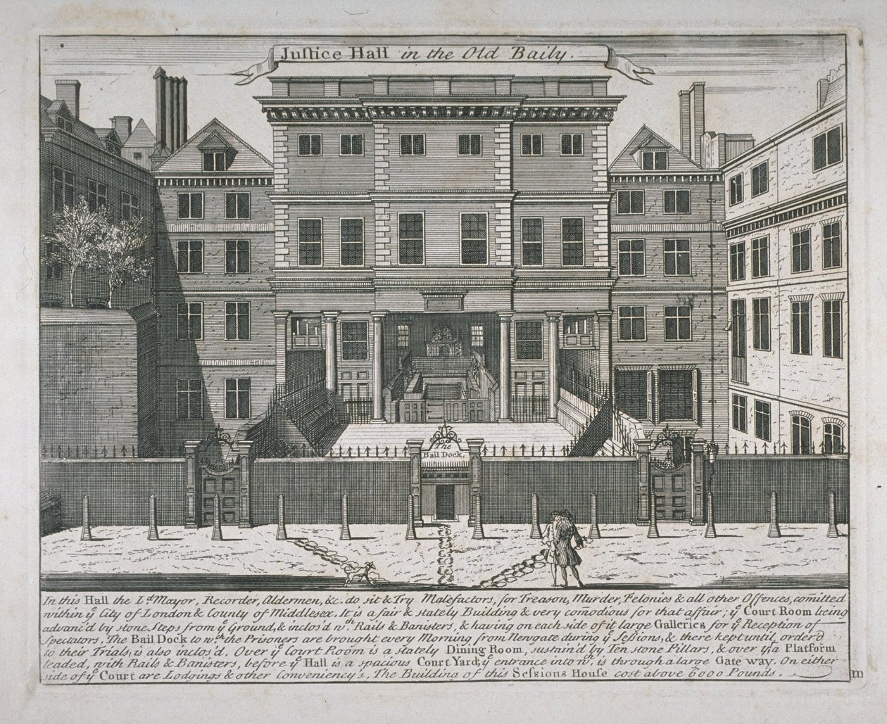 Widok na salę rozpraw, Old Bailey, ok. 1740 r. autorstwa John Bowles