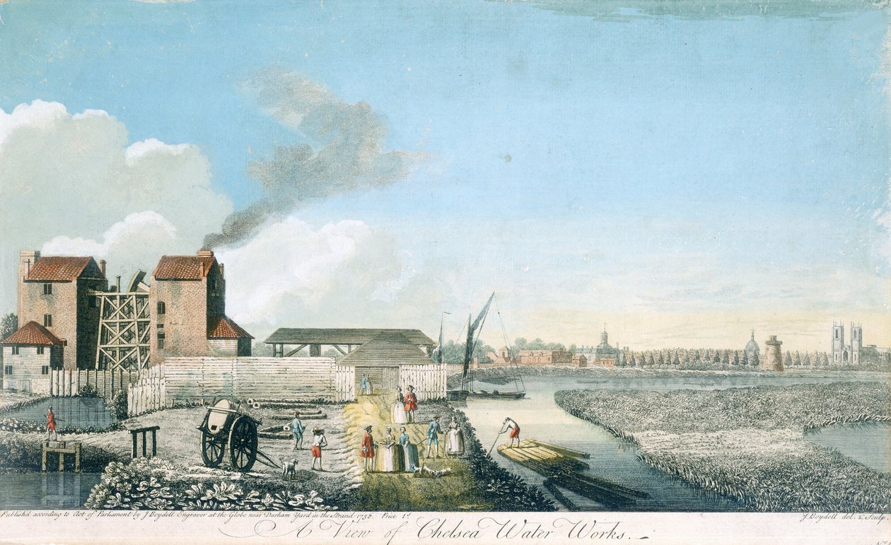 Widok na Chelsea Water Works, 1750 autorstwa John Boydell