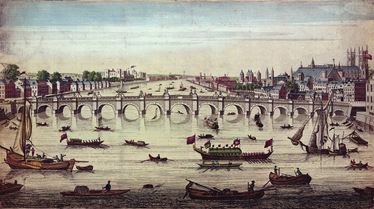 Westminster Bridge, patrząc na zachód, wyd. J. Bowles, 1747 autorstwa John Boydell
