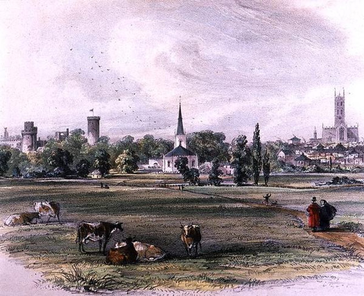 Warwick, z St Nicholas Meadow (kolorowa kredka na papierze) autorstwa John Brandard