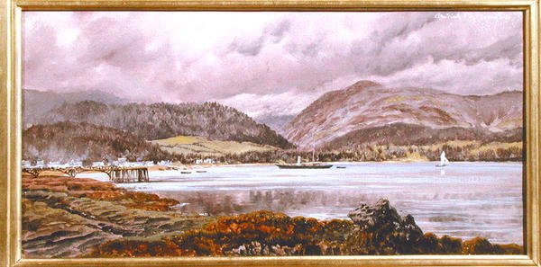 Brodick Pier, 20 sierpnia 1886 (olej na płótnie) autorstwa John Brett