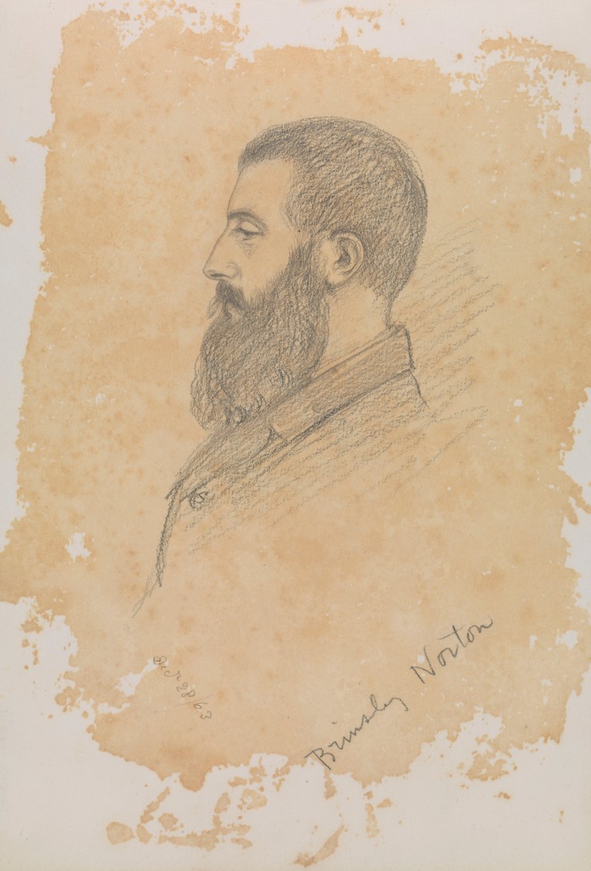 Szkic portretowy brodatego mężczyzny z napisem "Brinsley Norton" (grafit) autorstwa John Brett