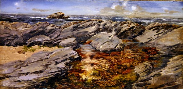 Skały na Foreshore (olej na płótnie) autorstwa John Brett