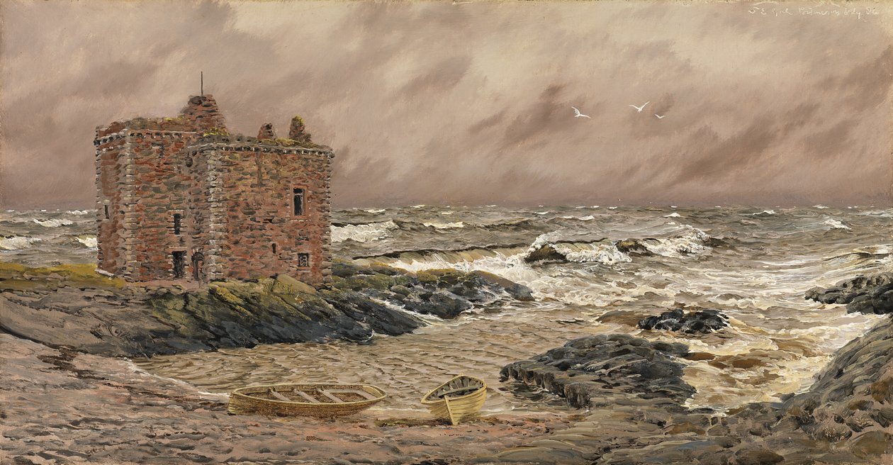 Południowo-wschodnia wichura na zamku Portencross, 1886 autorstwa John Brett