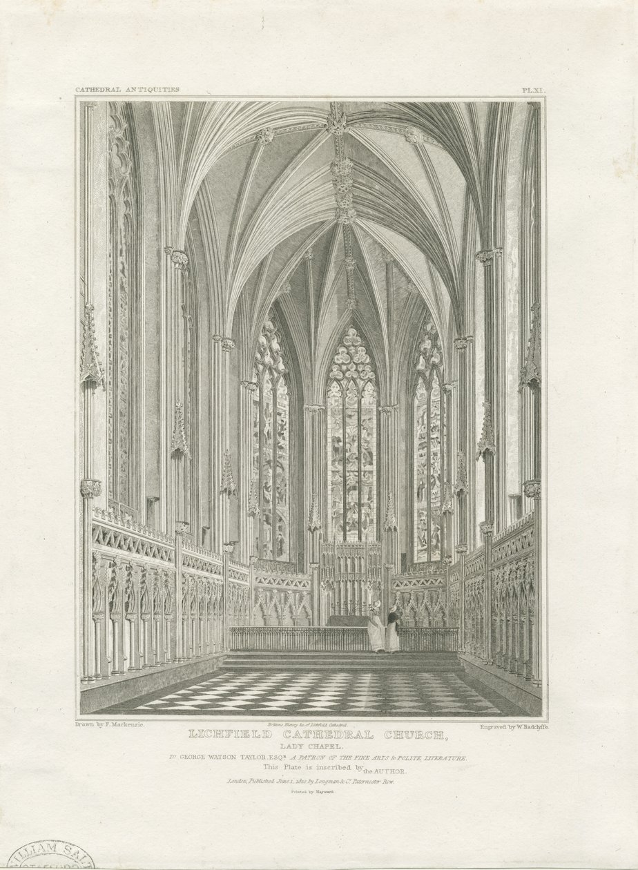 Wnętrze katedry w Lichfield - Kaplica Lady: grawerowanie i [ok. 1820] (druk) autorstwa John Britton