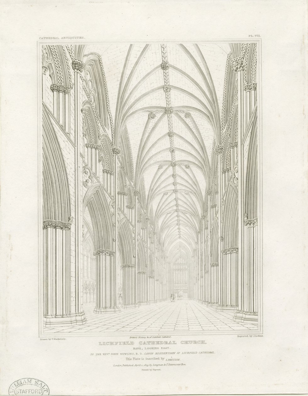 Wnętrze katedry w Lichfield - Nawa: grawerowanie i [ok. 1819] (druk) autorstwa John Britton
