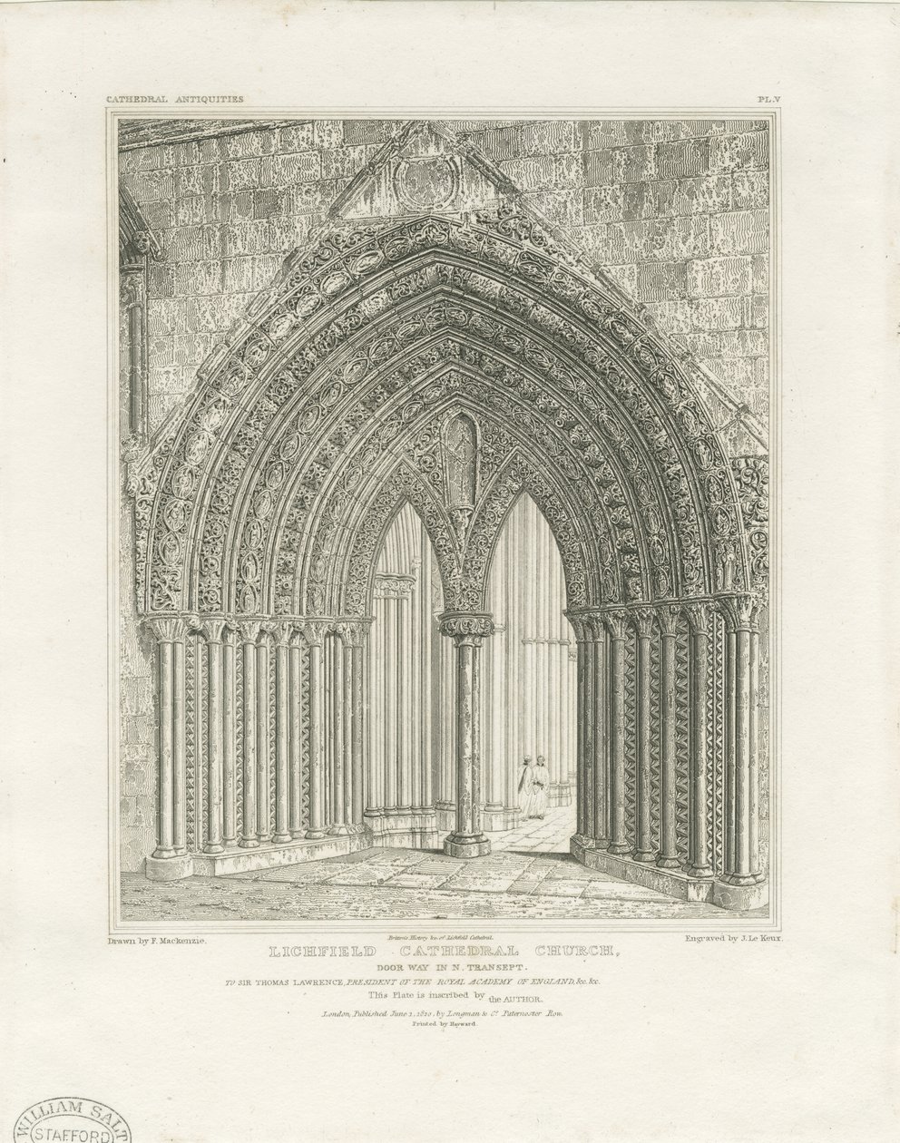 Katedra w Lichfield - północne drzwi transeptu: grawerowanie, bd [c 1820] (druk) autorstwa John Britton