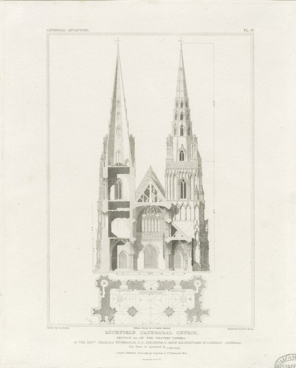 Katedra w Lichfield - Front Zachodni: grawerowanie, bd [c 1819] autorstwa John Britton