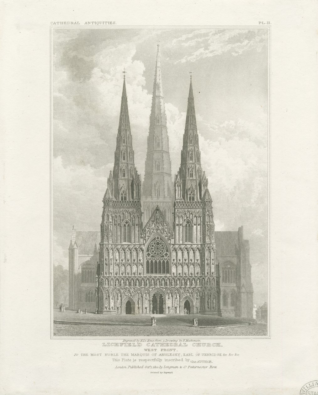 Katedra w Lichfield - Front Zachodni: grawerowanie, bd [ok. 1820] autorstwa John Britton