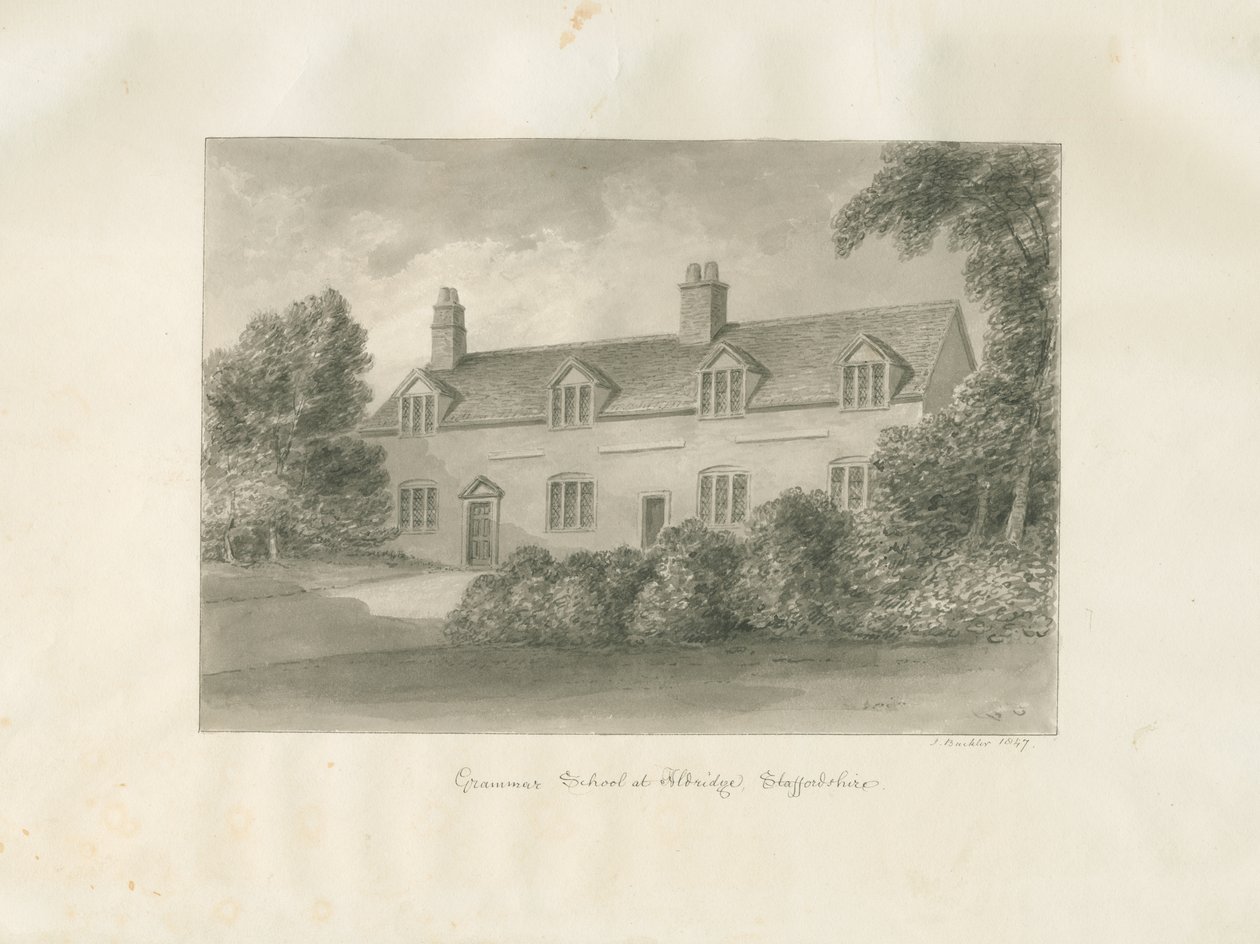Aldridge Grammar School: rysunek w sepii, 1847 autorstwa John Buckler
