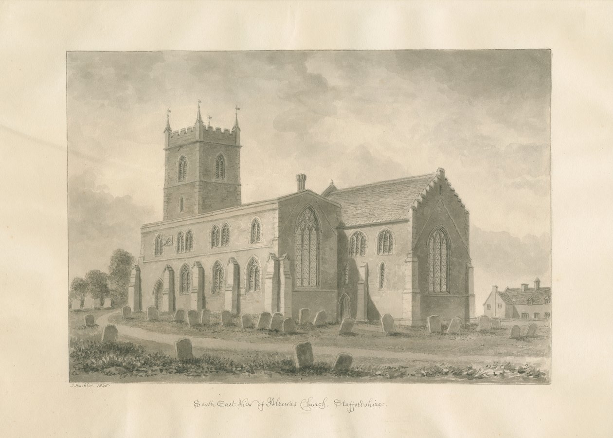 Kościół Alrewas: rysunek w sepii, 1848 autorstwa John Buckler