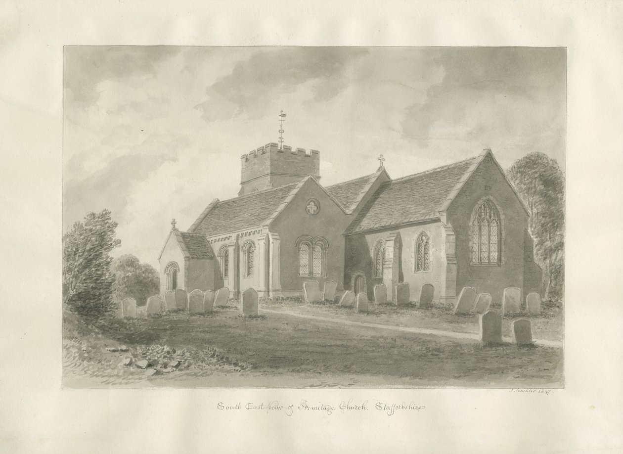 Kościół Armitage: rysunek w sepii, 1823 autorstwa John Buckler