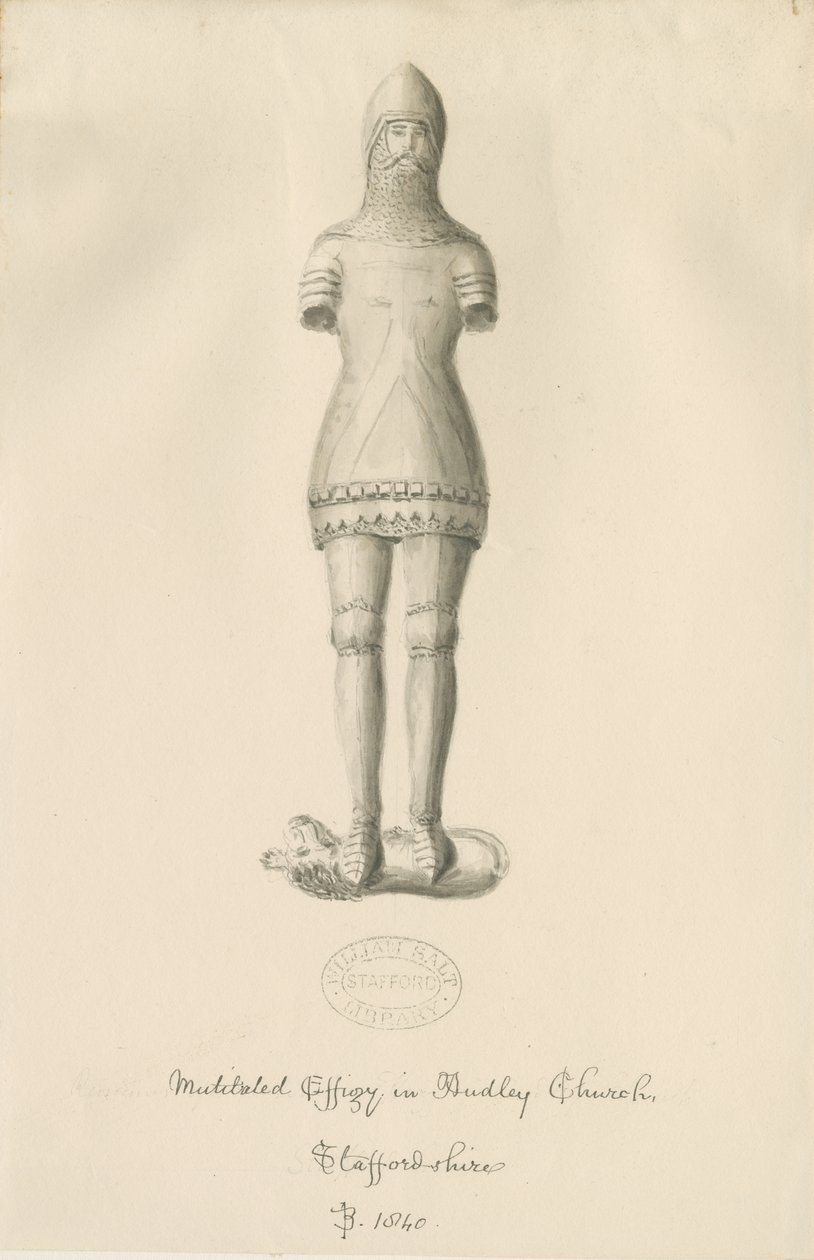 Audley Monuments – „Audley Knight”: rysunek w sepii, 1840 autorstwa John Buckler