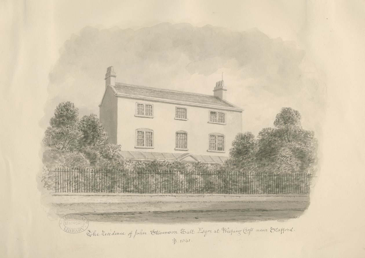Baswich Village - dom Johna Stevensona Salt, Esq. : rysunek w sepii autorstwa John Buckler