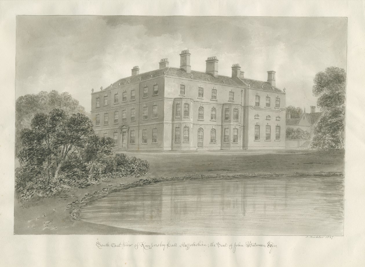 Biddulph - Knypersley Hall [nowość]: rysunek w sepii autorstwa John Buckler