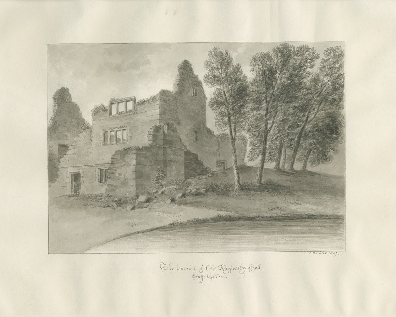 Biddulph - Knypersley Hall [stary]: rysunek w sepii autorstwa John Buckler