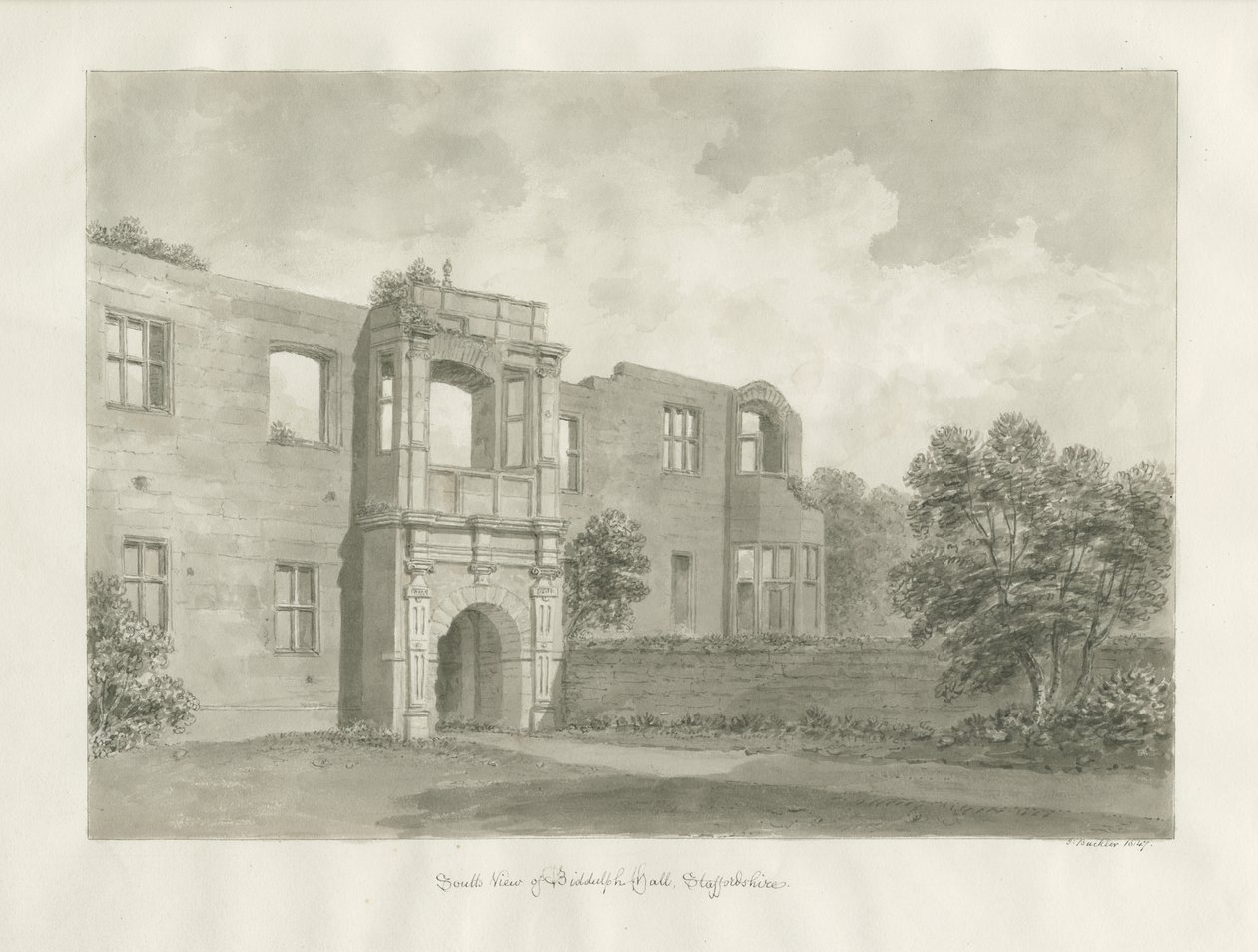 Biddulph Hall (stary): rysunek w sepii autorstwa John Buckler