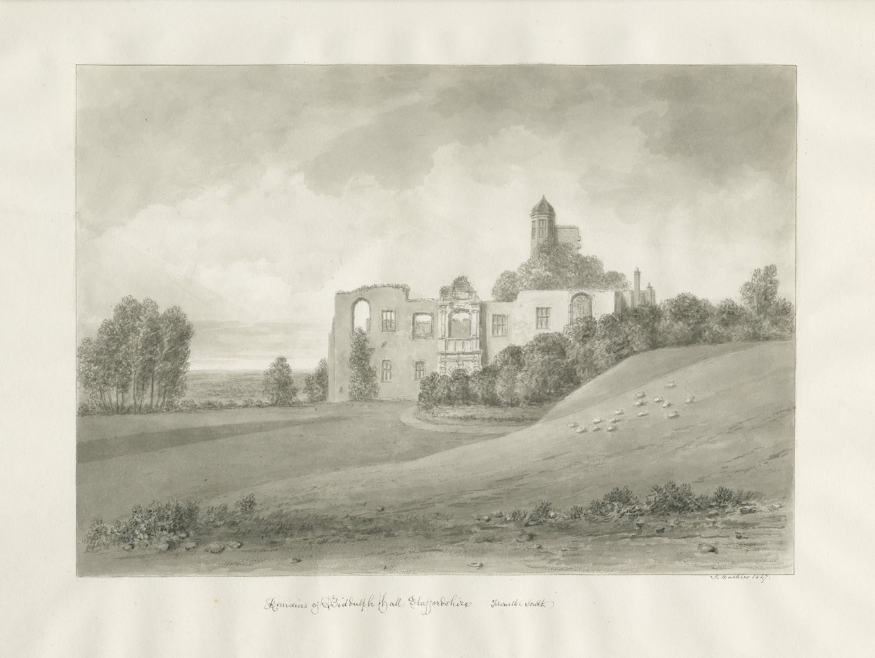 Biddulph Hall (stary): rysunek w sepii autorstwa John Buckler