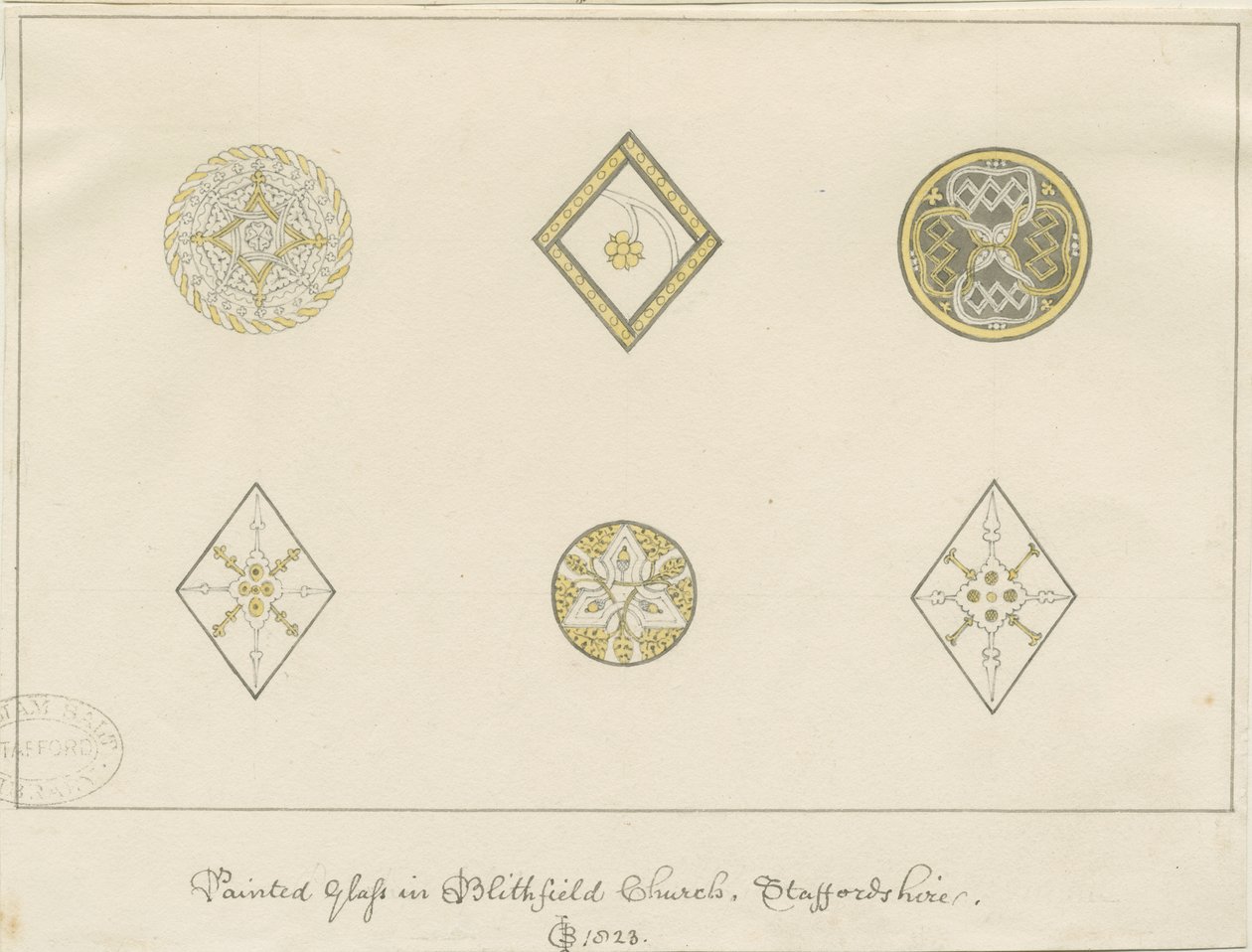 Kościół w Blithfield - malowane szkło: rysunki ołówkiem, 1823 autorstwa John Buckler