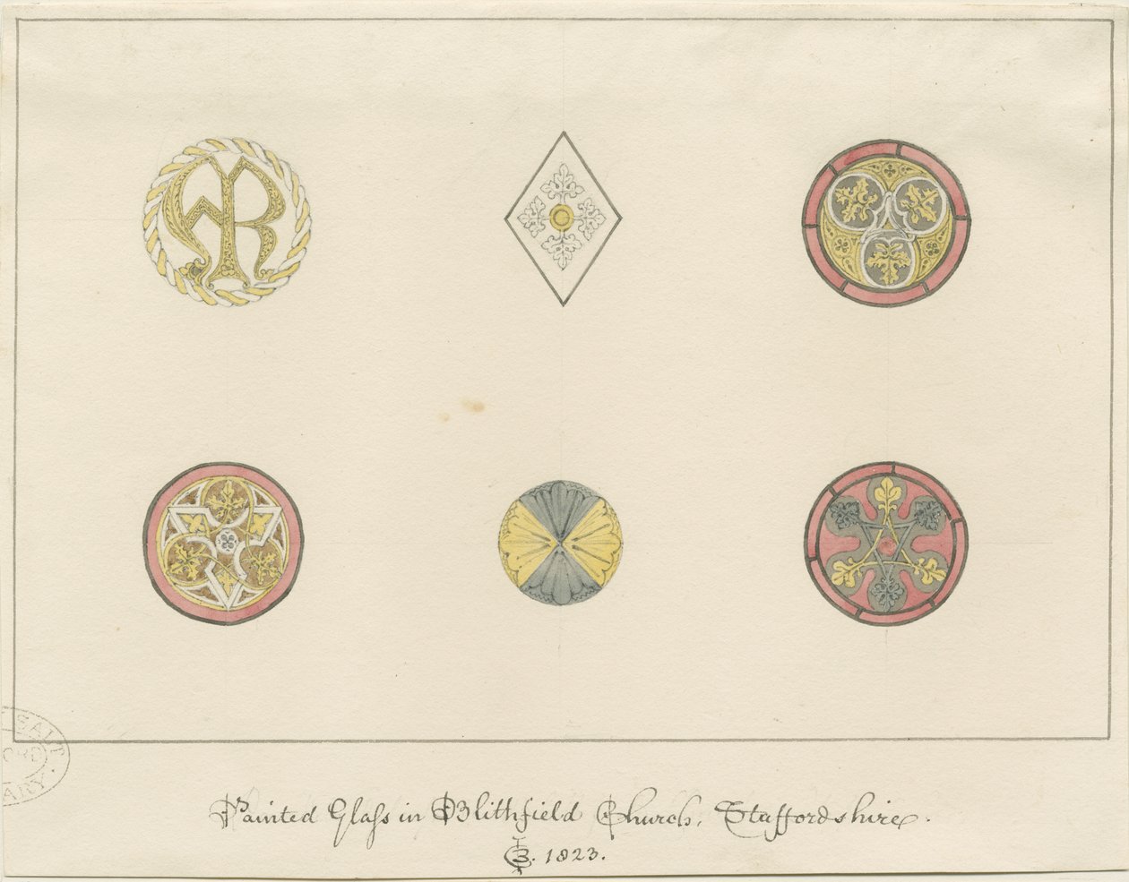 Kościół w Blithfield - malowane szkło: rysunki ołówkiem, 1823 autorstwa John Buckler