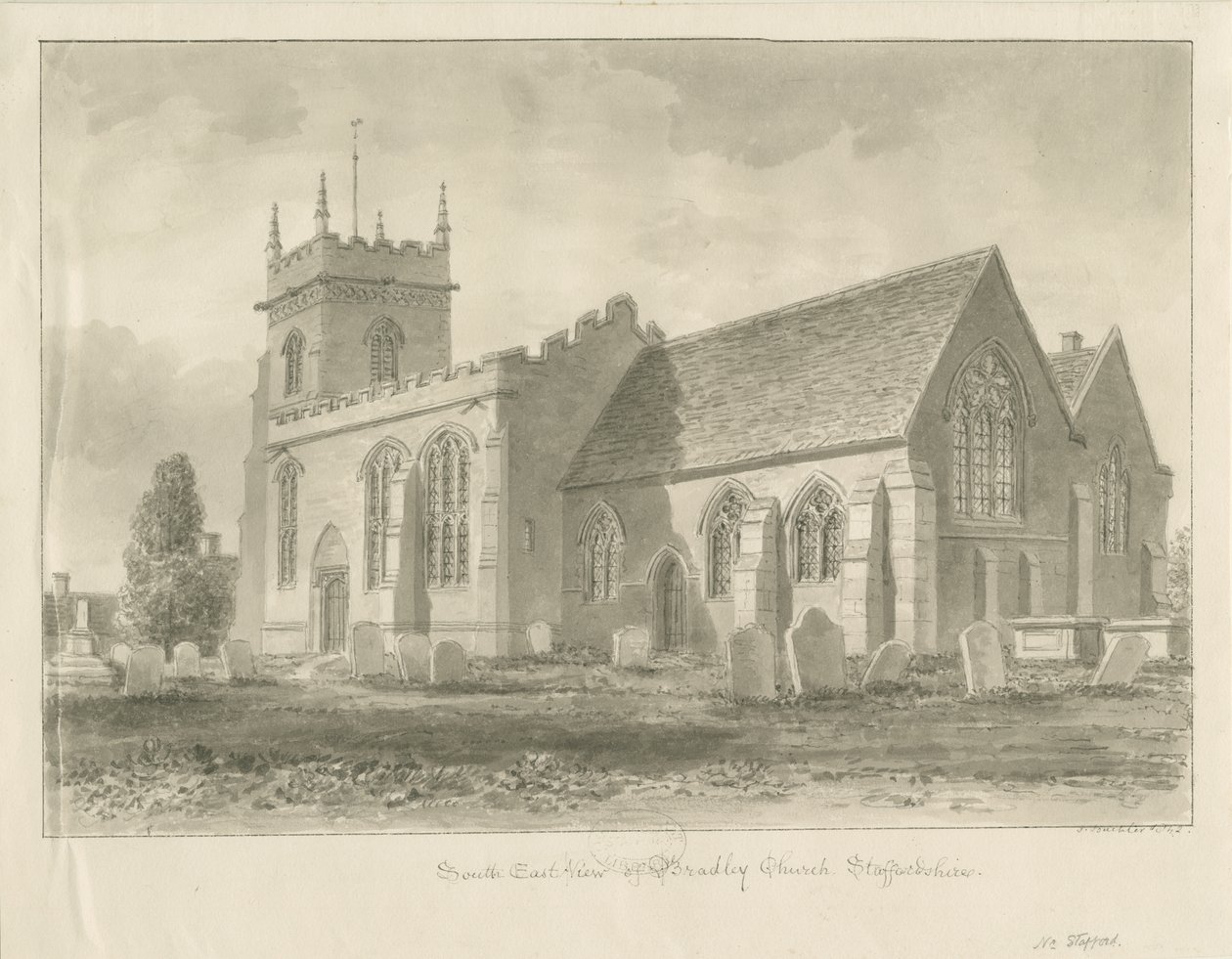 Bradley Church: rysunek w sepii, 1842 autorstwa John Buckler